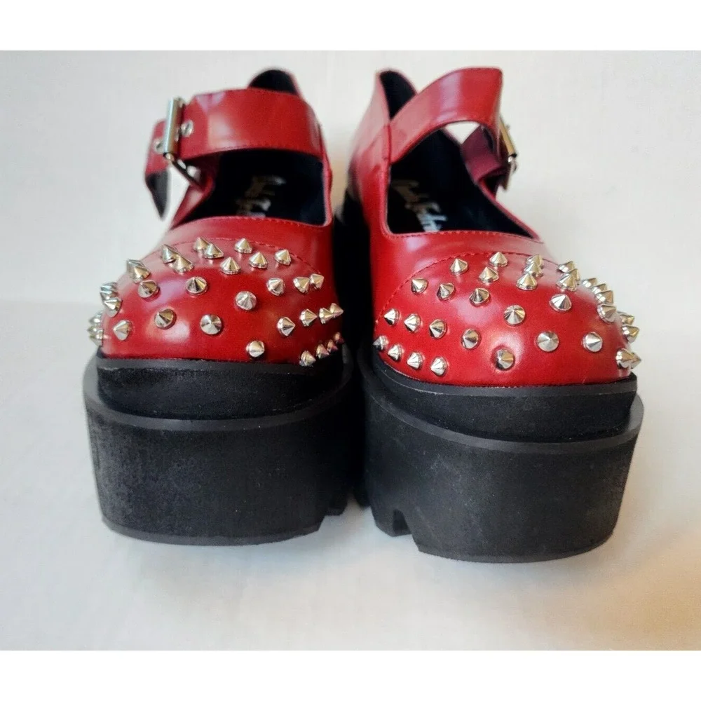 Charla Tedrick Platform Mary Janes Womens Size 6 Red Studded‎ Faux Leather Shoes